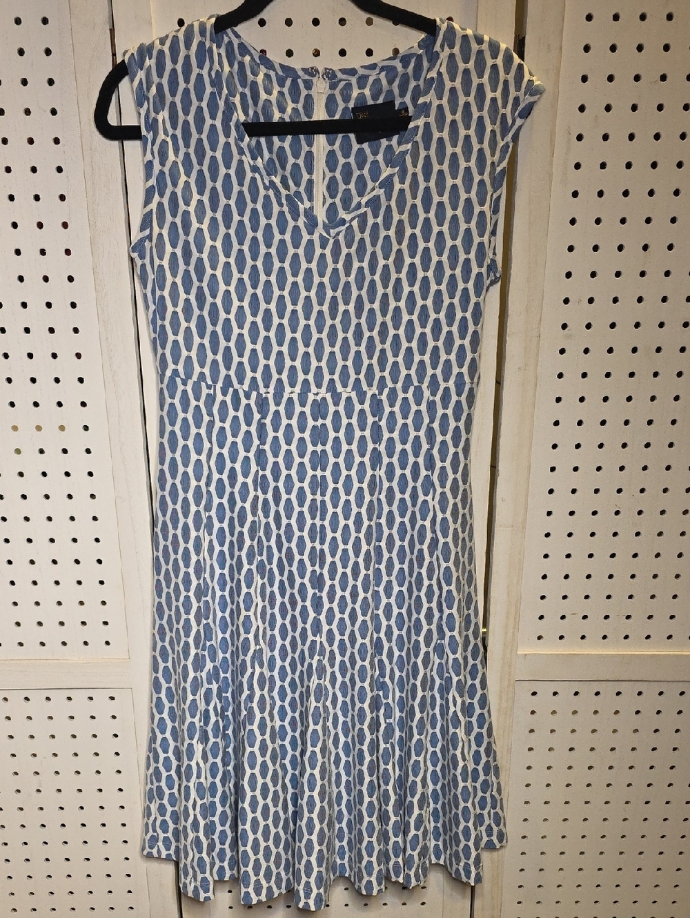 Just Taylor Blue Geometric Print Cap-Sleeve Dress Pleated Size 4